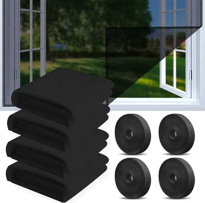 Produktbild von 4 Stück Moskitonetze für Fenster, 150 x 200cm Fliegengitter für Fenster, Insektenschutz Fensternetz Fliegengitter (Schwarz)