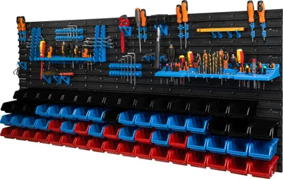 Immagine prodotto di 66 scatole impilabili scaffale a parete plastica 173,3 x 78 cm portautensili officina garage sistema di archiviazione aperto frontale scatole di stoccaggio scivolo