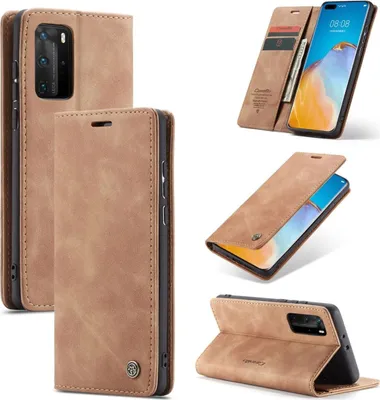 Produktbild von König Design Hülle kompatibel mit Huawei P40 Pro Kunstleder Handyhülle - Handy Case Braun