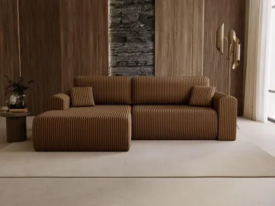 Produktbild von GrainGold Ecksofa L-Form Links Belvio - Ecksofa mit Schlaffunktion und Bettkasten - Moderne Ecksofa, Wohnzimmer Ecksofa - Eckcouch Braun (Tilia 17)