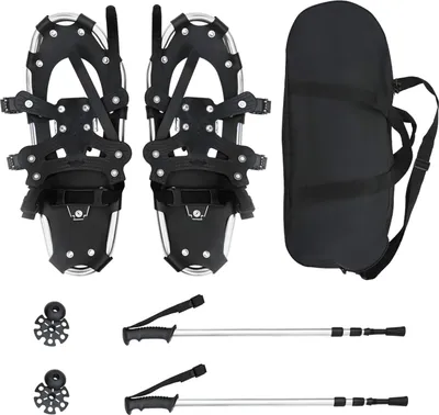 Produktbild von vidaXL 3 in 1 Schneeschuhe mit Wanderstöcken Silber und Schwarz
