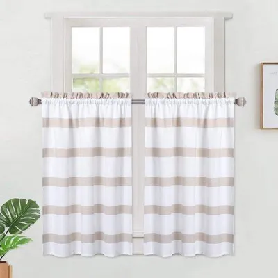 Produktbild von Ibenzoa® Küchengardinen mit Waffelstruktur – Kurzgardinen 2er-Set, Taupe, 76 × 76 cm, garengefärbtes Polyester, 5 cm Stangentasche