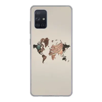 Produktbild von MuchoWow® Handyhülle Schutzhülle Hülle für Samsung Galaxy A51 5G Weltkarte - Holz - Braun Silikon Softcase Handy Hülle - Abbildung