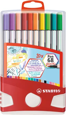 Produktbild von Premium-Filzstift mit Pinselspitze für variable Strichstärken - STABILO Pen 68 brush Colorparade - 20er Tischset - mit 19 verschiedenen Farben