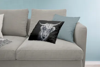 Produktbild von MuchoWow® Zierkissen Sofakissen Wohnzimmer Dekokissen 60x40 cm Schottisches Hochlandrind - Schwarz - Kuh - Tiere - Kopfkissen - Polster mit Foto