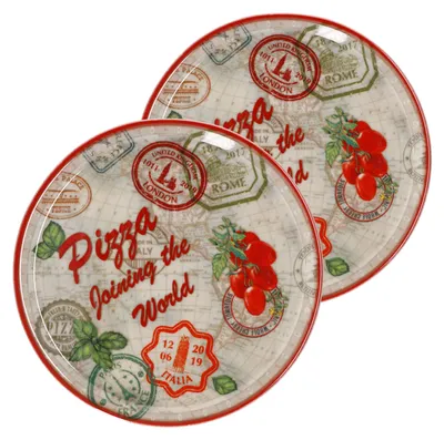 Obrázek produktu pro sada 2 talířů na pizzu Řím červená Ø 33 cm Servírovací talíř XL Talíř porcelánový