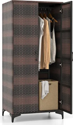 Produktbild von GOPLUS Garderobenschrank PE-Rattan Kleiderschrank Aufbewahrungsschrank für Zuhause, Büro, Terrasse, Garage