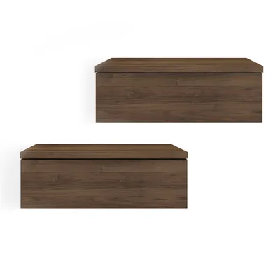 Produktbild von KOMTO Wandregal mit Schublade Nussbraun - Nachttisch Hängend 2er Set Nachttisch Wandmontage Wandschublade Nachtschrank Hängend | Monaco 46 x 30 x 15 c