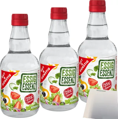 Produktbild von Gut & Günstig Essigesenz 25% Säure  3er Pack (3x400g Flasche) + usy Block