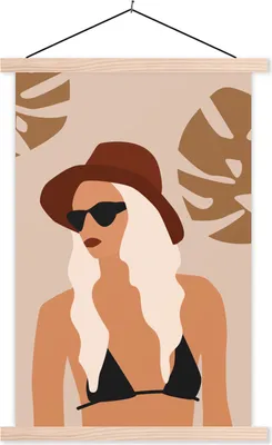 Produktbild von MuchoWow® Textilposter Sommer - Bikini - Blätter 120x180 cm mit holzfarbenen Rahmen - Textil-Plakat