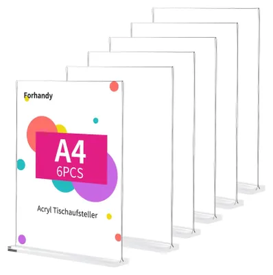 Obrázok produktu pre Solidchoice – Súprava 6 dvojstranných stojanov na listy formátu A4, vyrobených z akrylu, určených na menu a cenníky