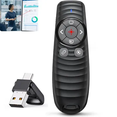 Produktbild von Wireless PPT Fernbedienung, 50 m Reichweite, Laserpointer, USB/Type-C, wiederaufladbar, lautlos, Präsentation, Unterricht, Mac & Windows