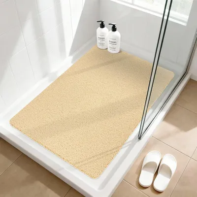 Produktbild von Duschmatte rutschfest 60x90 cm Beige mit Ablauflöchern, PVC-Luffa