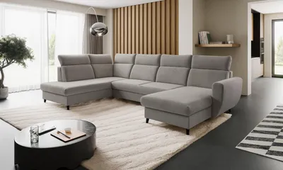 Produktbild von Ecksofa TORRO XL (335 x 205 cm) – LINKE SEITE, verstellbare Kopfstützen, ausziehbar, elegante Rückenlehne, funktionale 2 Bettkästen, CRUZ 83 - Grau