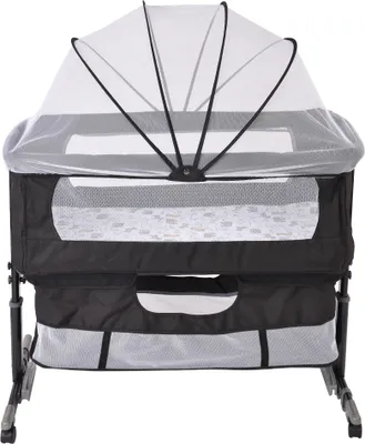 Produktbild von Beistellbett mit matratze,Babywiege Stubenwagen Reisebett Kinderbett Höhenverstellbar 92x58x70-90cm Schwarz