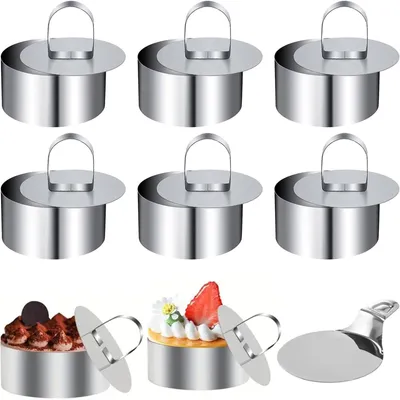 6 Dessertringe, 8 cm, Edelstahl, wiederverwendbar, mit Entformer