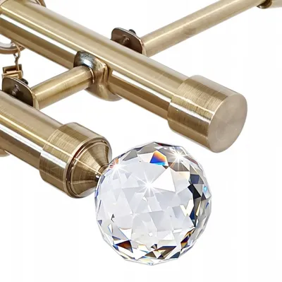 Obrázek produktu pro 120 cm Dvojitá kovová garnýž 19 mm antická zlatá křišťálová koule