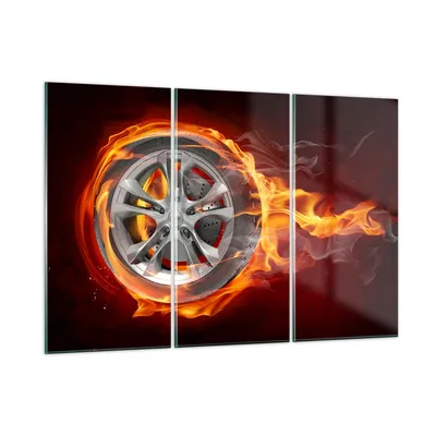 Produktbild von Bilder auf glas - Rad Flammen Felge - 165x110cm - Glasbilder - Wandbilder - Kunstdruck - zum Aufhängen bereit - Wanddekoration aus Glas - Glas Bilder - Wandbild auf Glas - 3 Teile - GCE165x110-0198