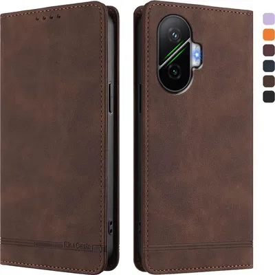 Produktbild von Hülle für Xiaomi Poco F7, Retro Kunstleder Ständer Klapphülle mit Kartenfächer und Magnetische Braun
