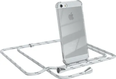 Produktbild von EAZY CASE Handykette kompatibel mit Apple iPhone SE 2016, iPhone 5 / 5S, Handyhülle mit Umhängeband, Handykordel, Schutzhülle Clear, Band in Weiß