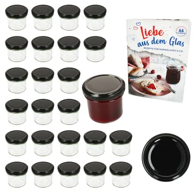 Image de lot de 25 bocaux 125ml TO66 Noir Couvercle DiamantSucre-Recette