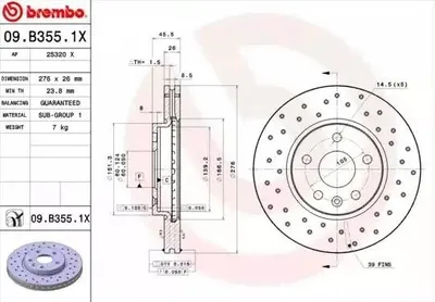 Produktbild von 2x BREMBO Bremsscheibe 09.B355.1X für OPEL Astra J Sports Tourer (P10) ASTRA J