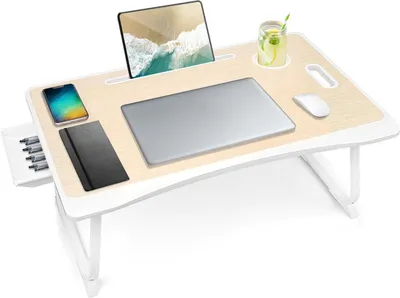Produktbild von Laptoptisch Lapdesk Betttisch klappbar mit Schublade Tassenhalter 60x40cm