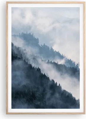 Produktbild von Gerahmtes Poster - Rahmen in heller Eiche - Berge Nebel Bäume - 70x100 cm - Wand Bild - Wanddeko - Wandbilder - Kunstposter - Wandposter - Bilderrahmen - Bilder - Kunstdruck - P2NPA70x100-4429