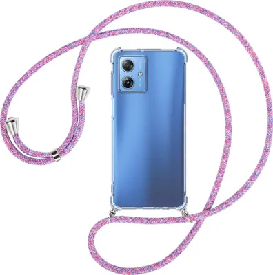 Produktbild von Handykette Backcover-Schutzhülle mit Band (Metall silberfarben) für Motorola Moto G54 5G (XT-2343-1, 6.5'') - lila/rosa/blau