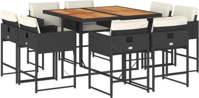 Produktbild von vidaXL 9-tlg. Garten-Essgruppe mit Kissen Schwarz Poly Rattan
