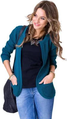 Produktbild von Damen Blazer Strickjacke Jacke; Dunkelgrün/S/M 36/38
