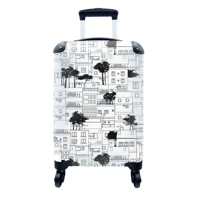 Produktbild von MuchoWow® Koffer Handgepäck Trolley Rollkoffer Kleine Reisekoffer mit 4 Rollen - Muster - Bäume - Haus - Cabin Size < 55x40x23 cm & 55x40x20 cm - Fotokoffer - Kabinenkoffer - Boardgepäck - Reise-Box - Reisekoffer - Reisegepäck - Koffer mit Bild - Trolley für Kinder