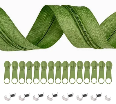 5m Endlos-Reißverschluss 3mm mit 10 Zippern und 15 Endstücke limettengrün