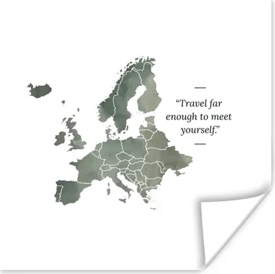 Produktbild von MuchoWow® Poster Karten - Europa - Aquarell - Zitate 50x50 cm - Wohnzimmerdekoration