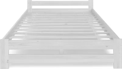 Produktbild von Holzbett 160x200 cm mit Lattenrost Modern Bett Bed Kiefer Massiv Bettgestell Doppelbett Massivholzbett Klassisch | Komfortabel & Langlebig | Skandinavisch Boho Landhaus Kopfteil flach weiß
