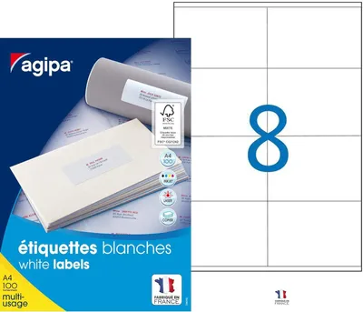 Zdjęcie produktu dla etykiety uniwersalne agipa, 105 x 70 mm, białe, prostokątne