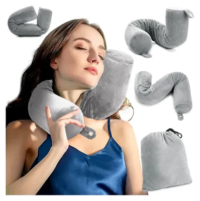 Produktbild von Reise Nackenkissen Reisekissen Flugzeug Pillow travel - Memory Foam, Kann Beliebig Seitenschlaf Gefaltet Nackenhörnchen, für Zug, Auto, Büro, Camping, Reise Gadgets (Grau)
