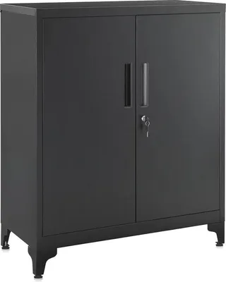 Productafbeelding van Famanu archiefkast met 2 deuren - Stalen kast voor kantoor en woonkamer - In hoogte verstelbare planken - Afsluitbare kast in zwart