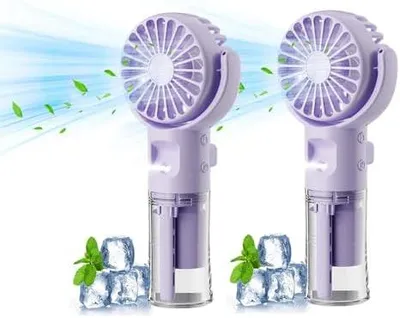 Produktbild von Handventilator mit Wasserkühlung, Tragbarer Handventilator USB Wiederaufladbarer, 4 Geschwindigkeiten, Mini Ventilator mit Wasserkühlung Hand, Ventilator Akku Hand Fan für Reisen Büro (Lila * 2)