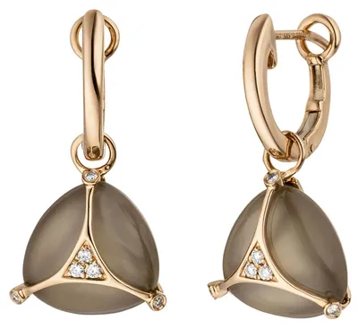 Produktbild von Creolen mit grauen Mondstein-Cabochon und 12 Diamant Brillanten 585 Gold Rotgold