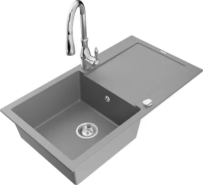 Produktbild von Mexen Leo 1 Becken-Granitspüle mit Abtropffläche und Mischbatterie Savita, Grau - 6501-71-672601-00