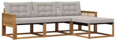 Image de vidaXL Ensemble de canapés d'extérieur avec coussins 4 pièces Naturel et gris clair