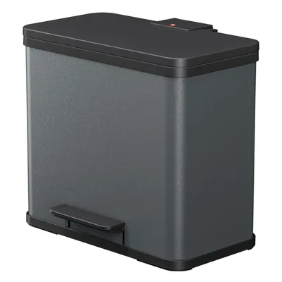 Produktbild von Hailo Öko trio Plus L Tret-Mülltrenner - freistehender 3 x 9 Liter Dreifachmülleimer aus Stahlblech - Mülltrennsystem mit soft close Deckel - 3-fach Abfalltrenner für die Küche - Dunkelgrau