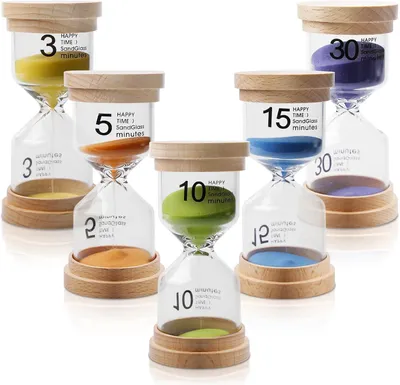 Produktbild von 5 bunte Sanduhren-Sets für Kinder – Sanduhren – 5 Farben – Sanduhr – 30 Glas-Timer für Schule – Kindergarten – Klassenzimmer