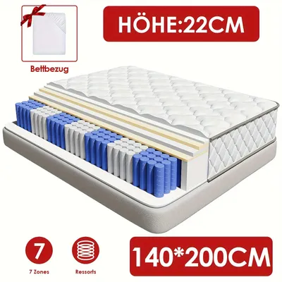 Produktbild von 7-Zonen-Taschenfederkernmatratze – Matratzen – Schlafmatratzen – Taschenfederkernmatratzen – Festige Matratze – 140x200 cm – Extra fest, Härtegrad 3