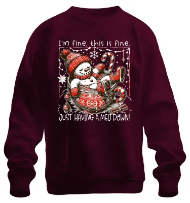 Immagine prodotto di I'm fine this is fine meltdown Schneemann lustig Unisex Felpa Pullover, Borgogna, S
