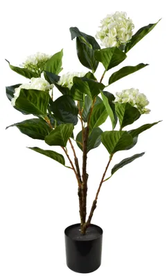 Produktbild von Kunstpflanze Hortensie Kunststoff Mondex Viridis 80 cm im Topf 13x11 cm Weiß/Grün 1 Stück