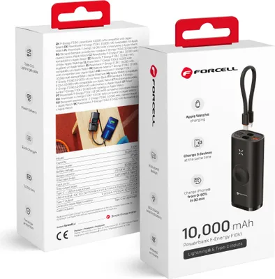 Obrázok produktu pre FORCELL F-ENERGY F10k1 Powerbank kompatibilný s hodinkami Apple Watch PD QC3.0 5A 22,5 W 10 000 mAh čierna