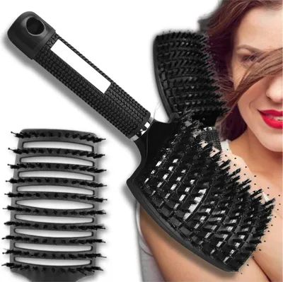 Produktbild von Flexible schwarze Wildborstenbürste zur Haarmassage und zum Stylen