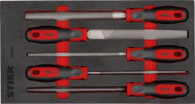 Produktbild von STIER Werkstattfeilen-Satz, 200 mm H2 5-teilig in Weichschaumeinlage (EVA)